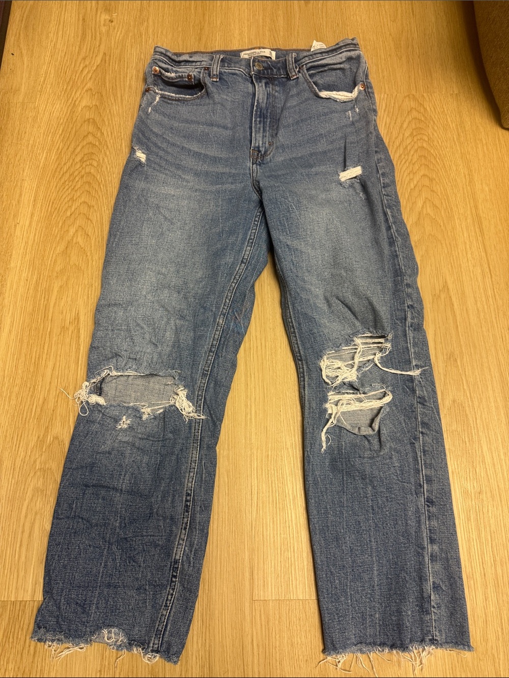 Abercrombie & Fitch Distressed Medium Blue Straight Jeans